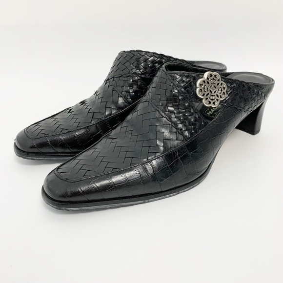Brighton Shoes - Brighton black woven genuine leather slip on mules Sz 7.5